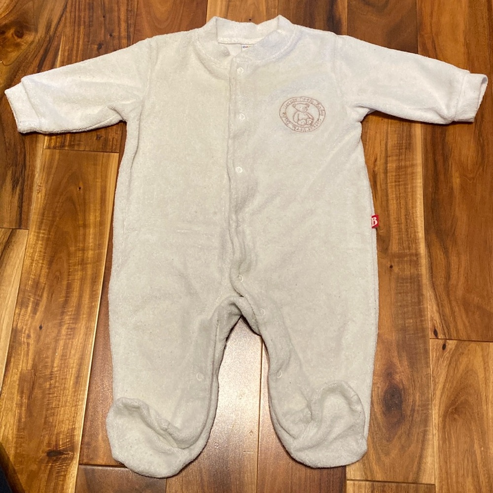 Boy’s Size 3-6 Months Soft White Terry Sleeper with Teddy Bear Logo